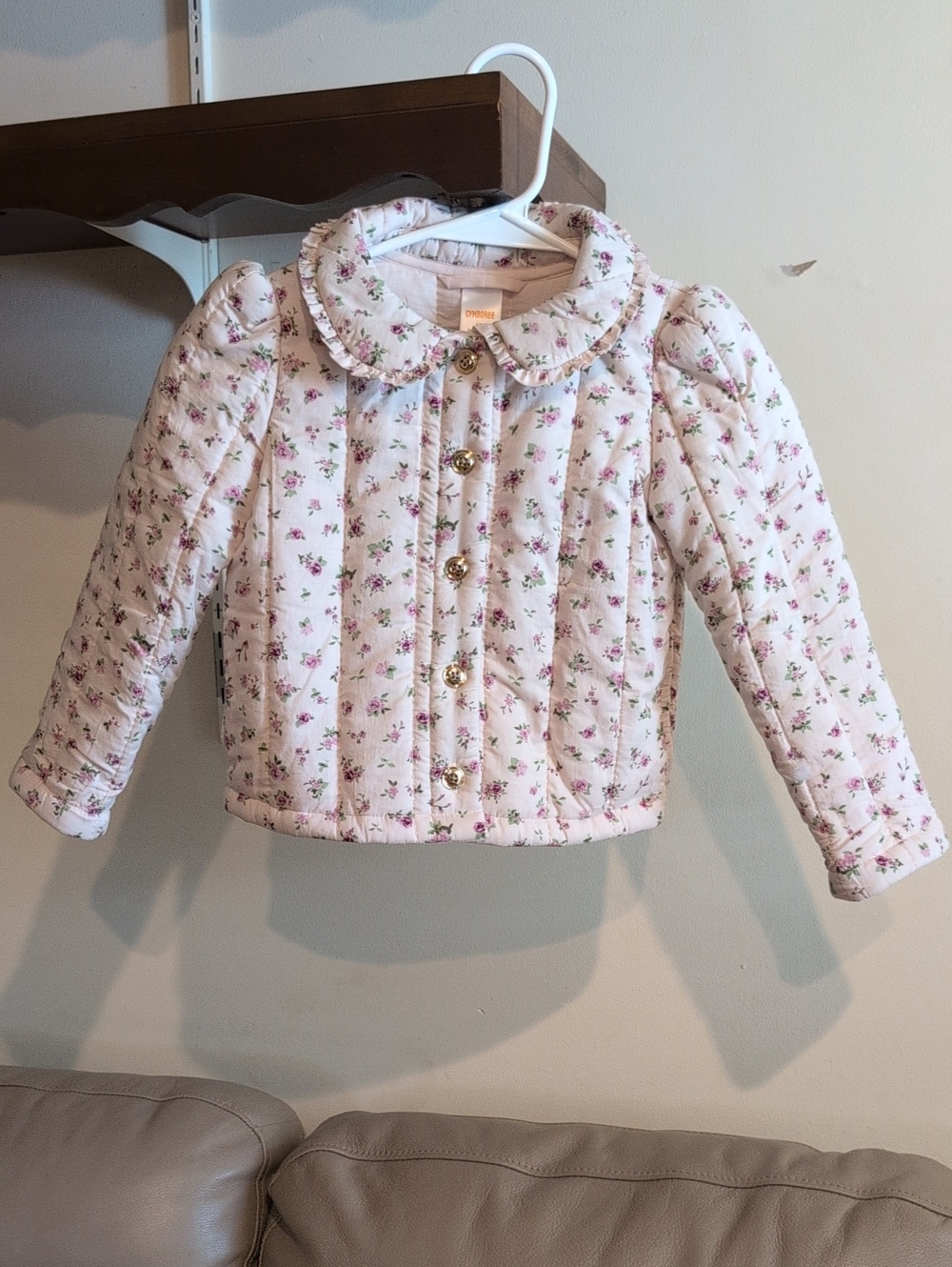 Gymboree Pink Floral Quilted Jacket with Peter Pan Collar